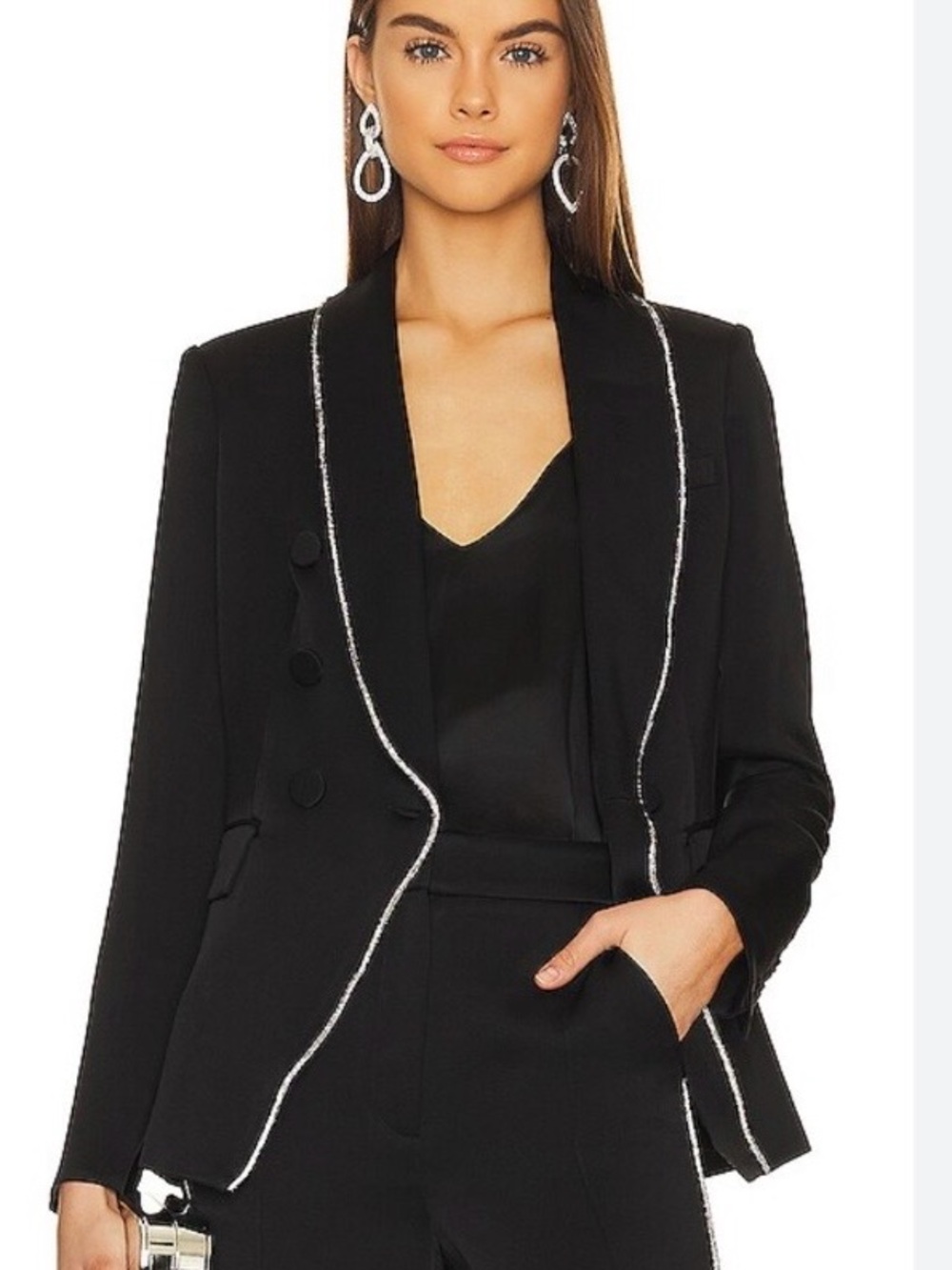 Veronica Beard Jagger Crystal Embellished Double Breasted Satin Blazer 8
